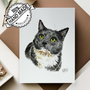 Ritratti personalizzati di gatti e animali domestici in acquerello - Arte unica fatta a mano da foto - Regalo di pittura di animali domestici personalizzato - Commissione di ritratti di animali domestici personalizzati