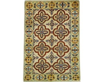 Handmade Rug Afghan Shawal Chobi Wool Size-3x5, Modern Hand Knotted Rug