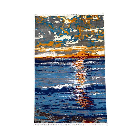 Hand-Knotted Modern Wool Rug 6x9 ft: Abstract Living Room Carpet