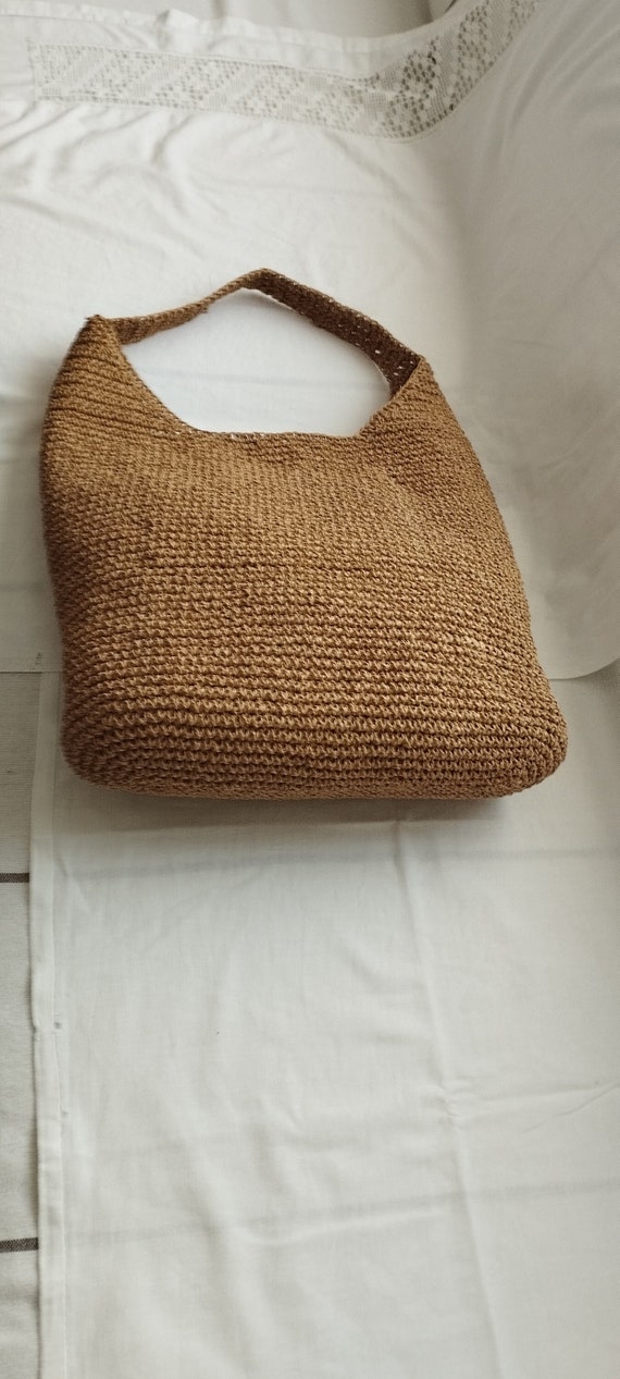 Women s Brown Paper String Knitted Bag Eco friendly Two