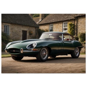 Póster en papel mate con calidad de museo del icónico Jaguar E Type, uno de los automóviles más hermosos jamás producidos