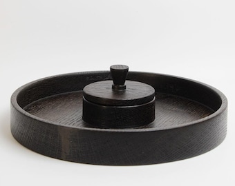 Handcrafted Stained Oak Serving Plate: Sushi & Snacks (D22 cm)