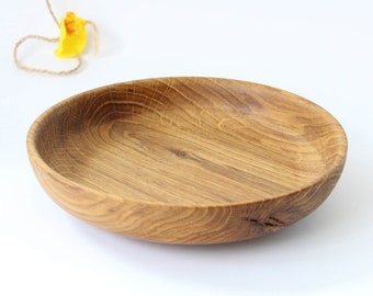 Deep wooden plate handmade made of oak D 22 cm / D 8,66 inches