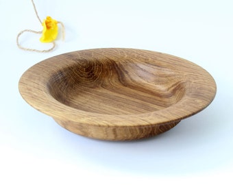 Deep wooden plate classical handmade made of oak D 22 cm / D 8,66 inches