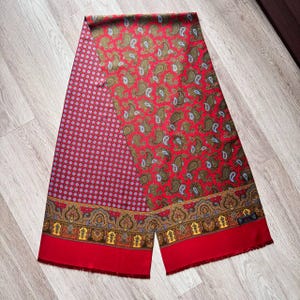 Men&#39;s Vintage Geometric Scarf Original Retro Red Paisley Silk Necktie Mid Century Cravat Scarf Ornate Double Psychedelic Feel Long Scarves