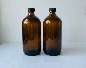 Vintage Amber Brown Glass Jar Set: Refillable Bottles