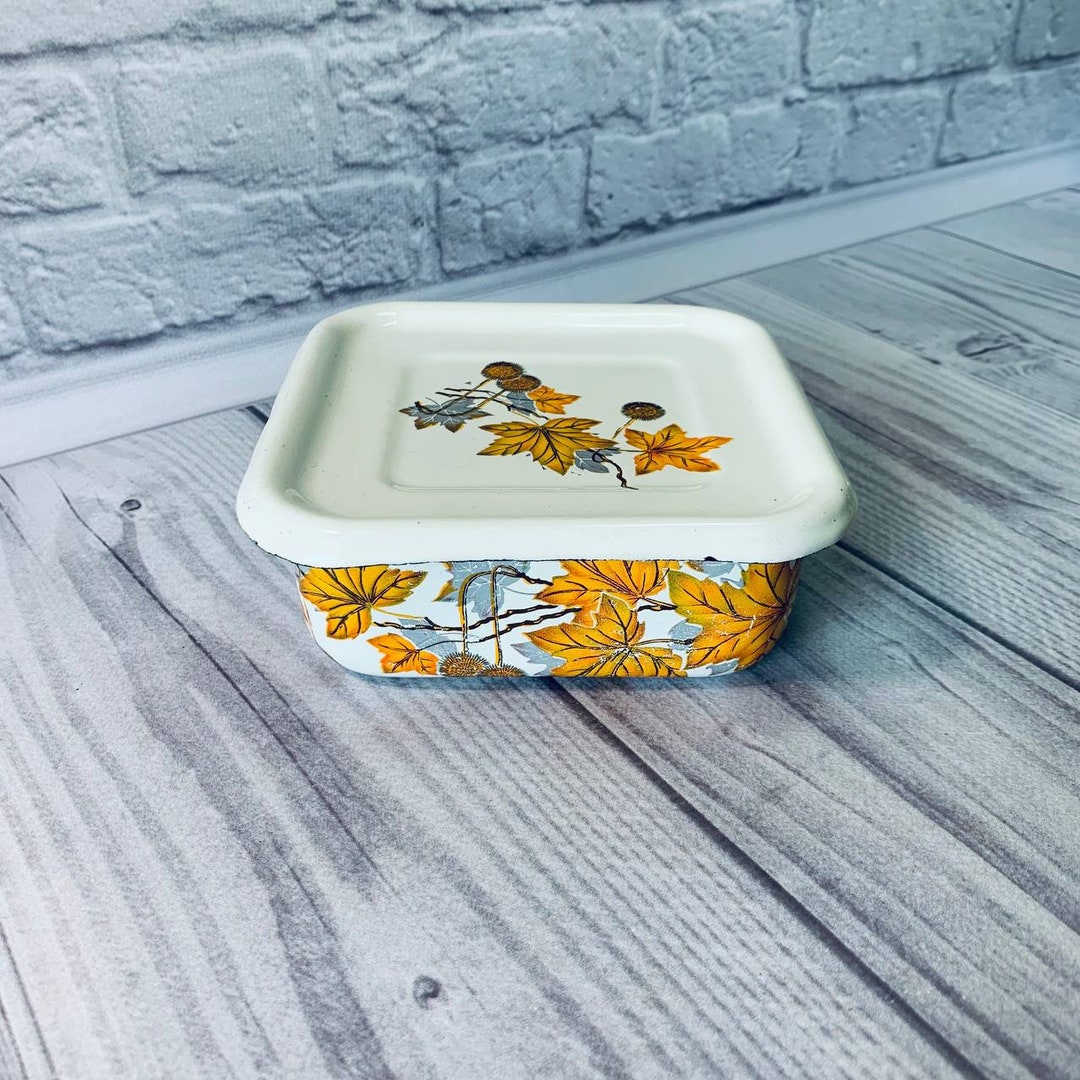 Soviet White Enamel Containers With Lid Food Storage Food Container Refrigerator Enamel Box With