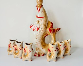 Fisch Dekanter Ukrainischen Trink Set Porzellan Fisch Karaffe Wodka Whisky Schnapsgläser Weihnachtsgeschenk für ihn paar Vintage Barzubehör