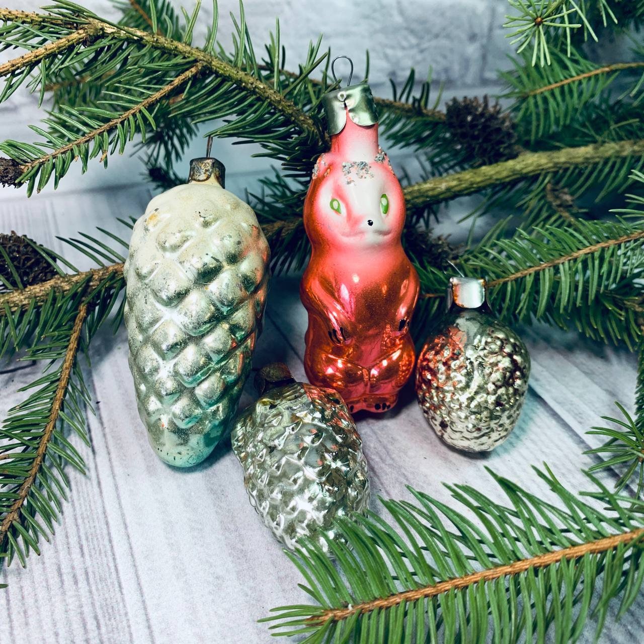 ソビエト ヴィンテージ ガラスオーナメント 4個セット クリスマスオーナメント ヴィンテージガラスクリスマスオーナメント4個セット、ソビエト時代の