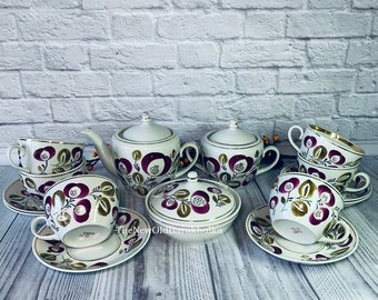 Vintage USSR Porcelain Tea Set: Polonsky Apple Design, Ukrainian Service for 6
