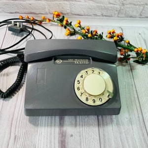 Vintage Phone, Gray Office Telephone, Desk Phone, Analog Tone Phone, Rotary Phone, Gray Rotary Phone, VEF TELEKOM TA-611 D