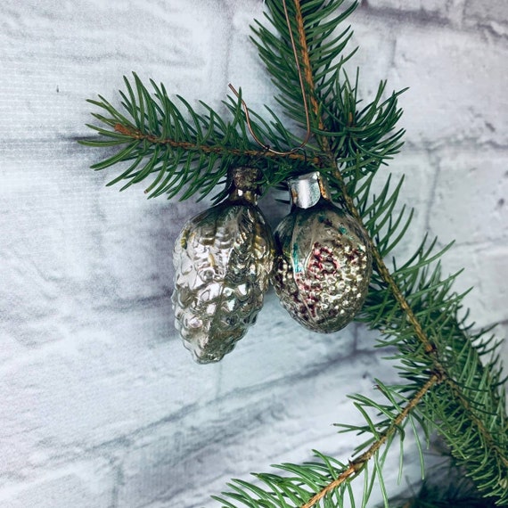 ヴィンテージガラスクリスマスオーナメント4個セット、ソビエト時代の