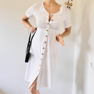 Vintage 80s White Midi Dress, 1980s White Summer Midi Dress, Casual Midi Dress, Summer White Dress, Casual Dress, Evening White Dress Midi