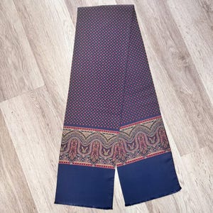 Men&#39;s Vintage Geometric Scarf Original Retro Blue Paisley Silk Necktie Mid Century Cravat Scarf Ornate Double Psychedelic Feel Long Scarves
