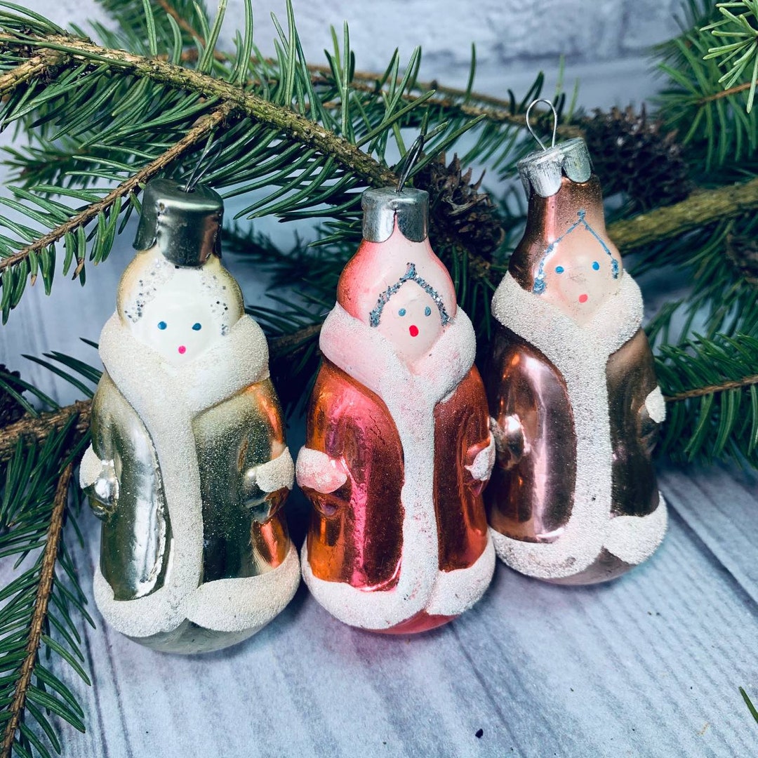 Snow Maiden Xmas Figurines, Vintage Glass Christmas Ornaments, Xmas