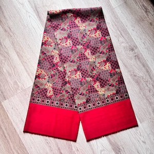 Men&#39;s Vintage Geometric Scarf Original Retro Red Geometric Silk Necktie Mid Century Cravat Scarf Ornate Double Psychedelic Feel Long Scarf