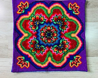 Vintage Ukrainian Embroidered Pillowcase, Geometric Folk Art