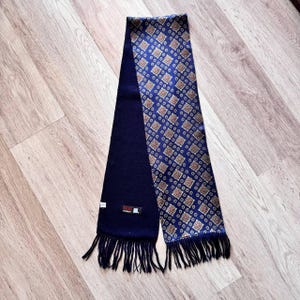 Men&#39;s Vintage Geometric Scarf Original Retro Blue Geometric Silk Necktie Mid Century Cravat Scarf Ornate Double Psychedelic Feel Long Scarf