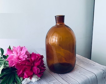 Vintage Amber Glass Balloon Vase: 4 Liter Mid-Century Bottle