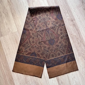 Men&#39;s Vintage Geometric Scarf Original Retro Brown Paisley Silk Necktie Mid Century Cravat Scarf Ornate Double Psychedelic Feel Long Scarves