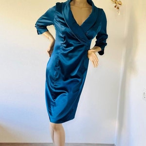 Vintage 90s Navy Blue Dress, Wrap Silk Dress, Bridesmaid Dress, Wedding Guest Dress, Women Dress, Maxi Dress, Evening Dress, Long Dress
