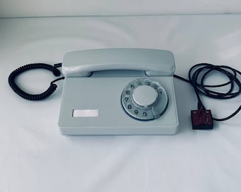 Teléfono de escritorio giratorio gris vintage - Decoración de los años 90