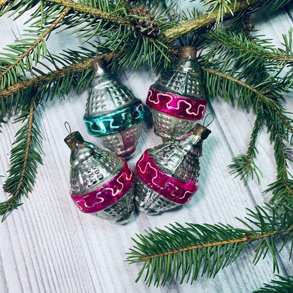 1970年代のソビエト製ヴィンテージガラス製クリスマスオーナメント4個