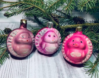 ヴィンテージガラスクリスマスオーナメント4個セット、ソビエト時代の