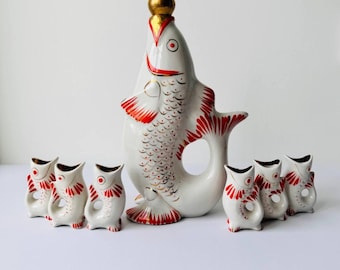 Fisch Dekanter Ukrainischen Trink Set Porzellan Fisch Karaffe Wodka Whisky Schnapsgläser Weihnachtsgeschenk für ihn paar Vintage Barzubehör