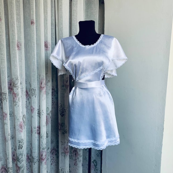 Vintage escuela blanca delantal satinado uniforme escolar de vacaciones soviético para niña Vintage escuela encaje delantal blanco uniforme de la URSS para niña Regreso a la escuela