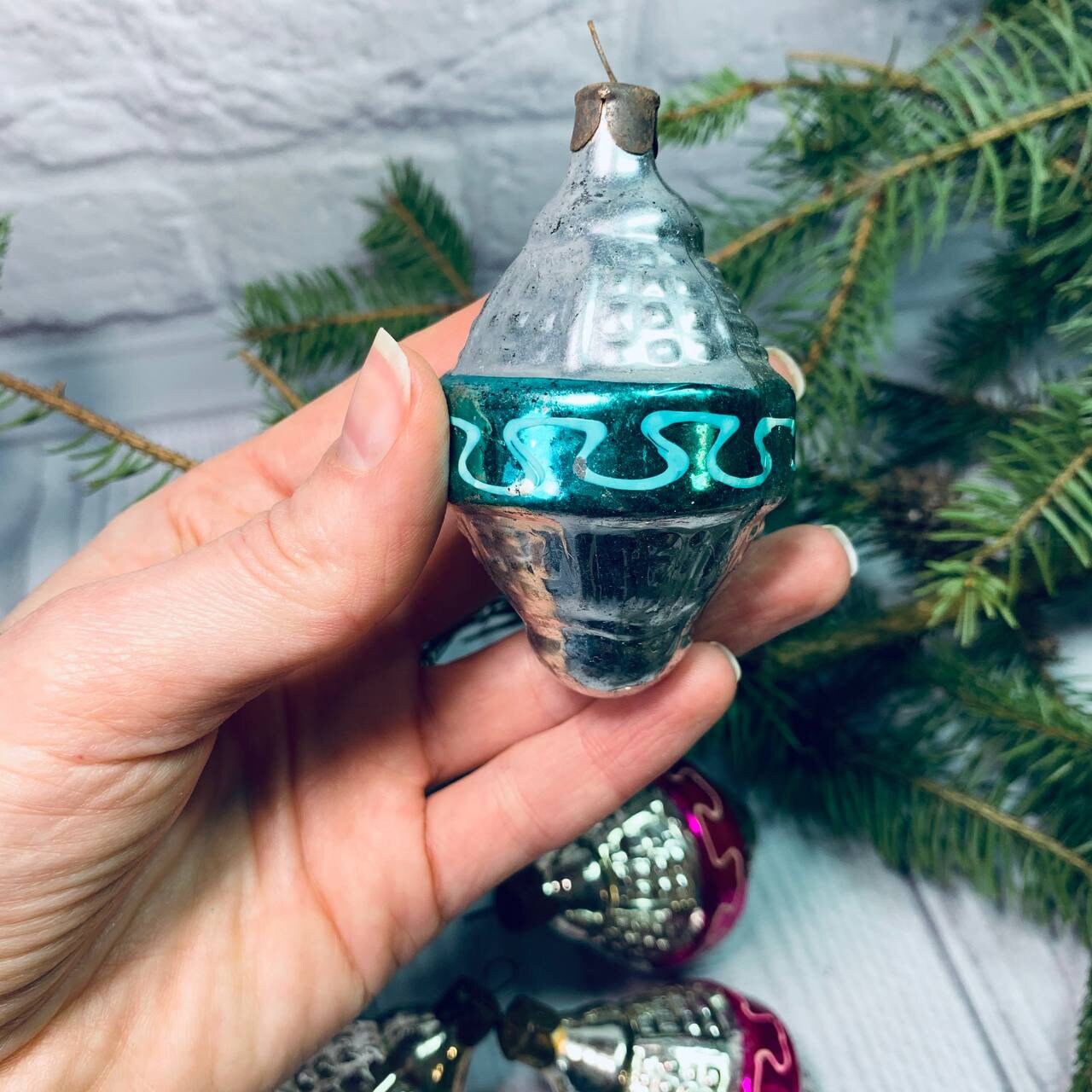 1970年代のソビエト製ヴィンテージガラス製クリスマスオーナメント4個