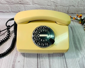 Teléfono fijo de disco beige - Decoración vintage de poste Fetap 791