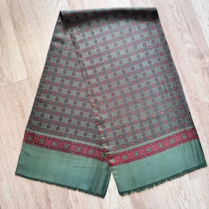 Men&#39;s Vintage Geometric Scarf Original Retro Green Geometric Silk Necktie Mid Century Cravat Scarf Ornate Double Psychedelic Feel Long Scarf