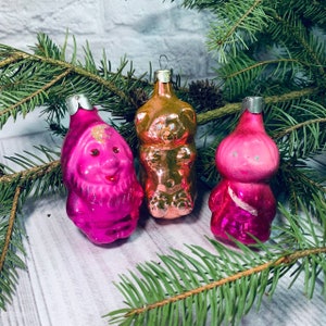 Set of 3 Christmas Toys,Soviet Christmas Ornament,Vintage Christmas Tree Decoration,Vintage Xmas glass decorations,Retro Christmas figurines