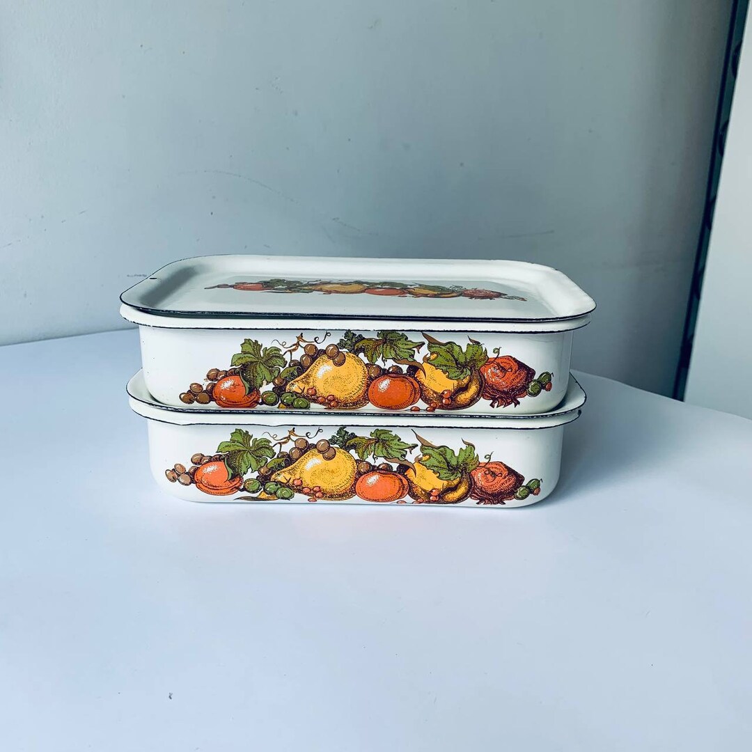 Vintage Enamel Container With Lid, Refrigerator Box, White Enamel Box With Lid Soviet Vintage