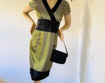 Vintage 90s Silk Wrap Dress: Yellow Maxi Evening Dress