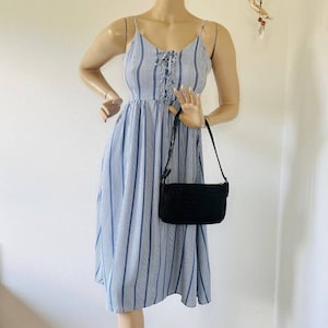 Vintage 90s Blue and White Striped Print Dress, 90s Summer Midi Dress, Summer Dress Long, Summer Boho Long Dress, Beach Dress, Evening Dress