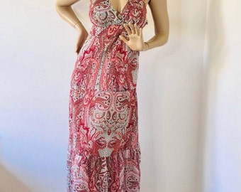 Vintage 90er Jahre Floral Maxi Kleid: Roségold Sommer Boho