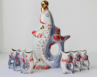 Fisch Dekanter Vintage Glas Keramik Fisch Flasche Karaffe Ukrainische Trinkset Porzellan Wodka Whisky Schnapsgläser Geburtstagsgeschenk für Papa