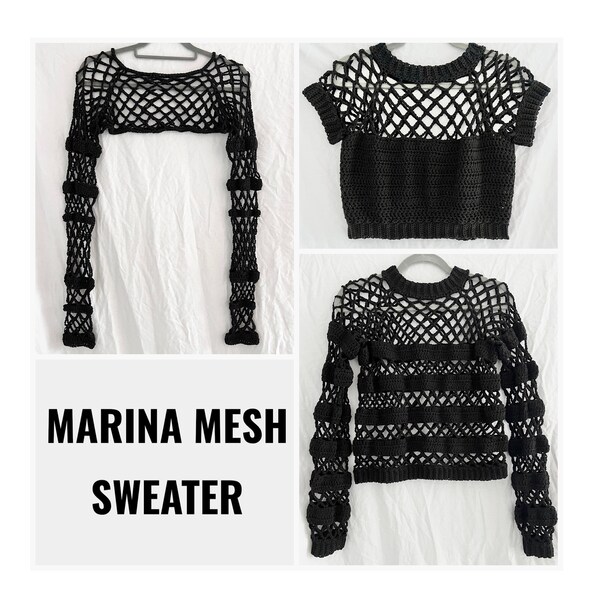 Marina Mesh Sweater Crochet Pattern (Raglan)