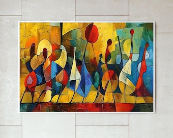 Abstract Original Colored Figures Oil Painting on Canvas, Large Wall Art Modern Famous Painting Fashion Living Room Home Decor Picasso Art