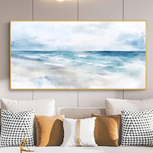 Original Ocean Seascape Canvas Oil Painting, Large Blue Texture Wall Art, Abstract Sea Waves Painting, Modern Fashion Living Room Home Decor