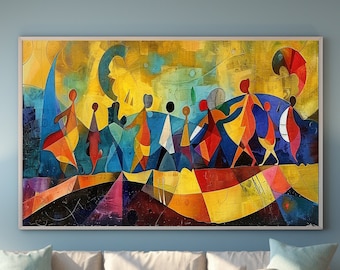 Original Colored Figures Oil Painting on Canvas, Large Wall Art Abstract Famous Painting Modern Wall Art Living Room Home Decor Picasso Art