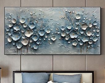 Abstract Blossom Floral Oil Painting on Canvas, Original Large 3D Textured Flower Wall Art Custom Modern Fashion Living Room Bedroom Decor