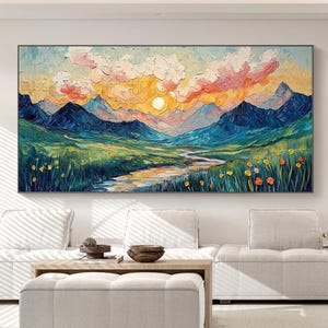 Hand-painted Original Mountain Landscape Oil Painting, Abstract Natural Scenery Canvas Art, Large Textured Wall Art, Living Room Home Decor