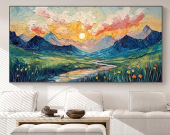 Hand-painted Original Mountain Landscape Oil Painting, Abstract