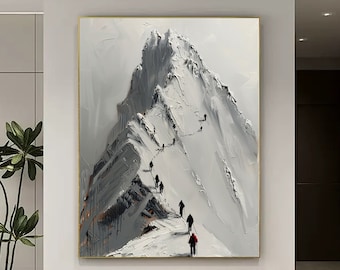 Alpinisme original peinture à l'huile sur toile, grande oeuvre d'art murale, art mural montagne abstrait personnalisé, décoration murale de bureau moderne cadeau fait main