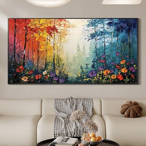 Large Abstract Colorful Forest Oil Painting on Canvas, Original Texture Tree Scenery Wall Art, Custom Gift Painting, Living Room Home Decor