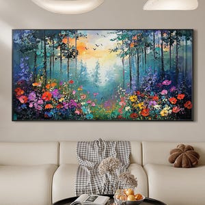 Large Abstract Colorful Forest Oil Painting on Canvas, Original Texture Tree Scenery Wall Art, Custom Gift Painting, Living Room Home Decor