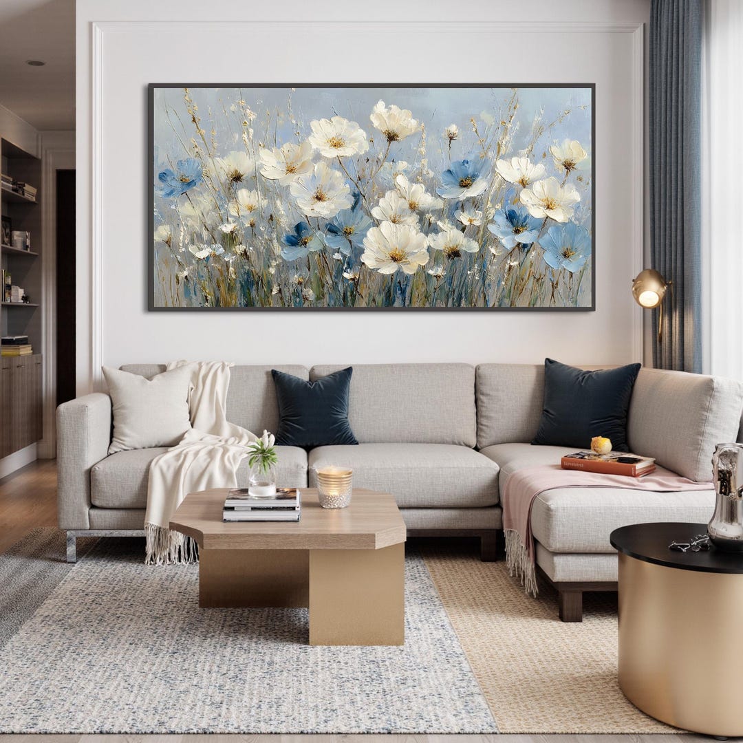 Abstract White Flower Oil Painting on Canvas, Large Textured Wall Art ...